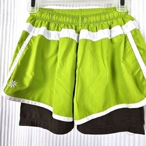 Athleta Hana 2 in 1 Running‎ Shorts Green White w/ Biker Shorts XXS Sports